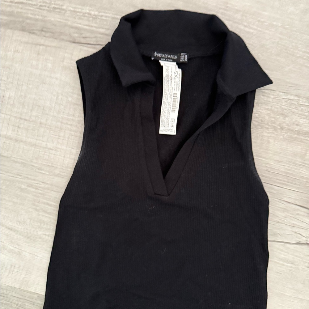Stradivarius Black Collared Tank Top